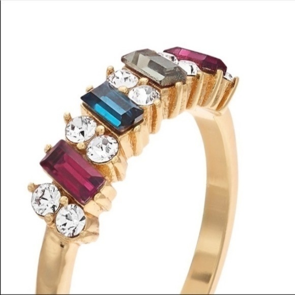 Beautiful Multi-color Stone Gold-Tone Ring with Swarovski Crystals - Picture 2 of 10